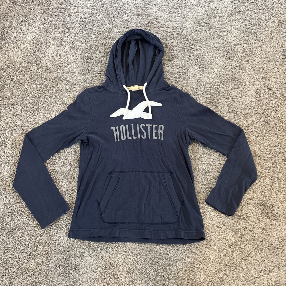 Hollister Hoodie Womens Medium M Blue Pullover Classic Logo Long Sleeve Outdoor‎